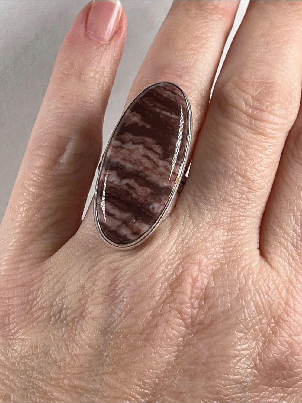 925 Sterling Silver Overlay Coconut Jasper Gemstone Size 7.5